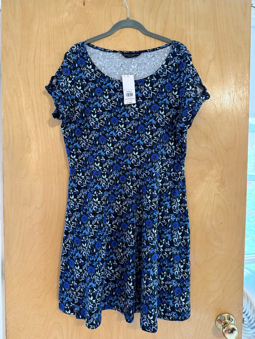 Dorothy Perkins Blue Floral Skater Dress Cap Sleeve Scoop Neck Women's US16 NWT